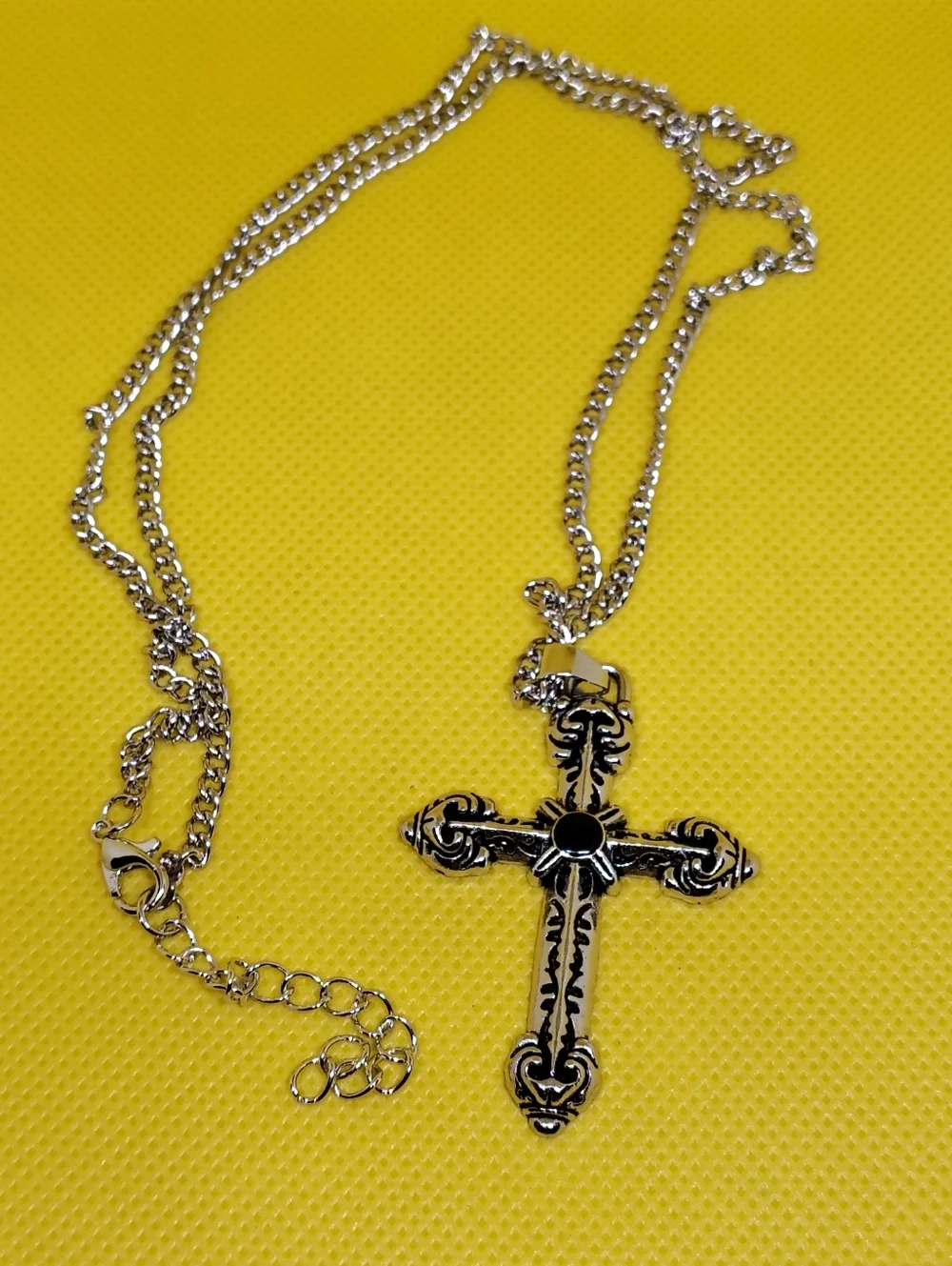 Ornate Silver-tone Cross Pendant Necklace - Picture 5 of 5